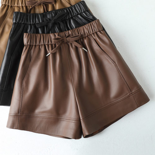 绵羊皮2025新款高腰显瘦短裤