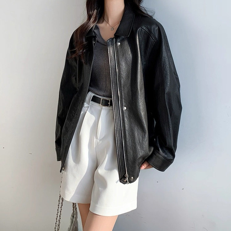 植鞣绵羊皮真皮皮衣女宽松中长款2025新款秋冬复古廓形夹克外套