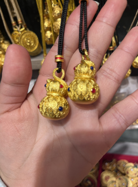 古法黄金色花丝彩宝灵蛇葫芦项链女款2025新款编织绳长款毛衣链女