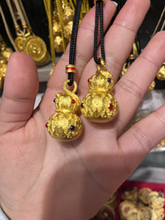 古法黄金色花丝彩宝灵蛇葫芦项链女款2025新款编织绳长款毛衣链女