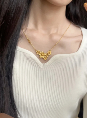 越南沙金三生花项链花月佳期牡丹花朵吊坠女款套链镀金婚嫁首饰