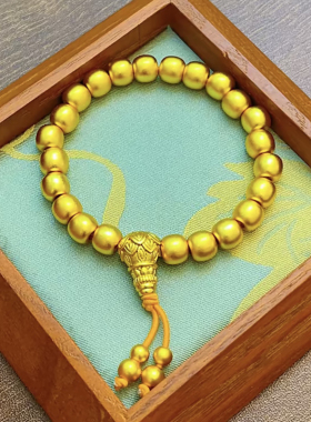 古法金传承老型珠三通佛珠手串男女情侣磨砂手链送女友礼物