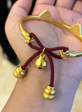 国风新款时尚猫儿蝴蝶结手镯女可调节红绳小猫镯金属手环高级感