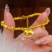 金店同款 沙金爆闪碎冰冰马上有钱点钻摇摇马绿色跑环蹦迪珠手链新