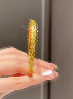 碎碎冰满圈钱币合金手镯女999黄金色爆闪钱多多素圈金镯子送女友
