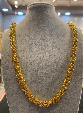 金店同款沙金项链男款轻奢小众光面龙骨项链布纹龙头链首饰品