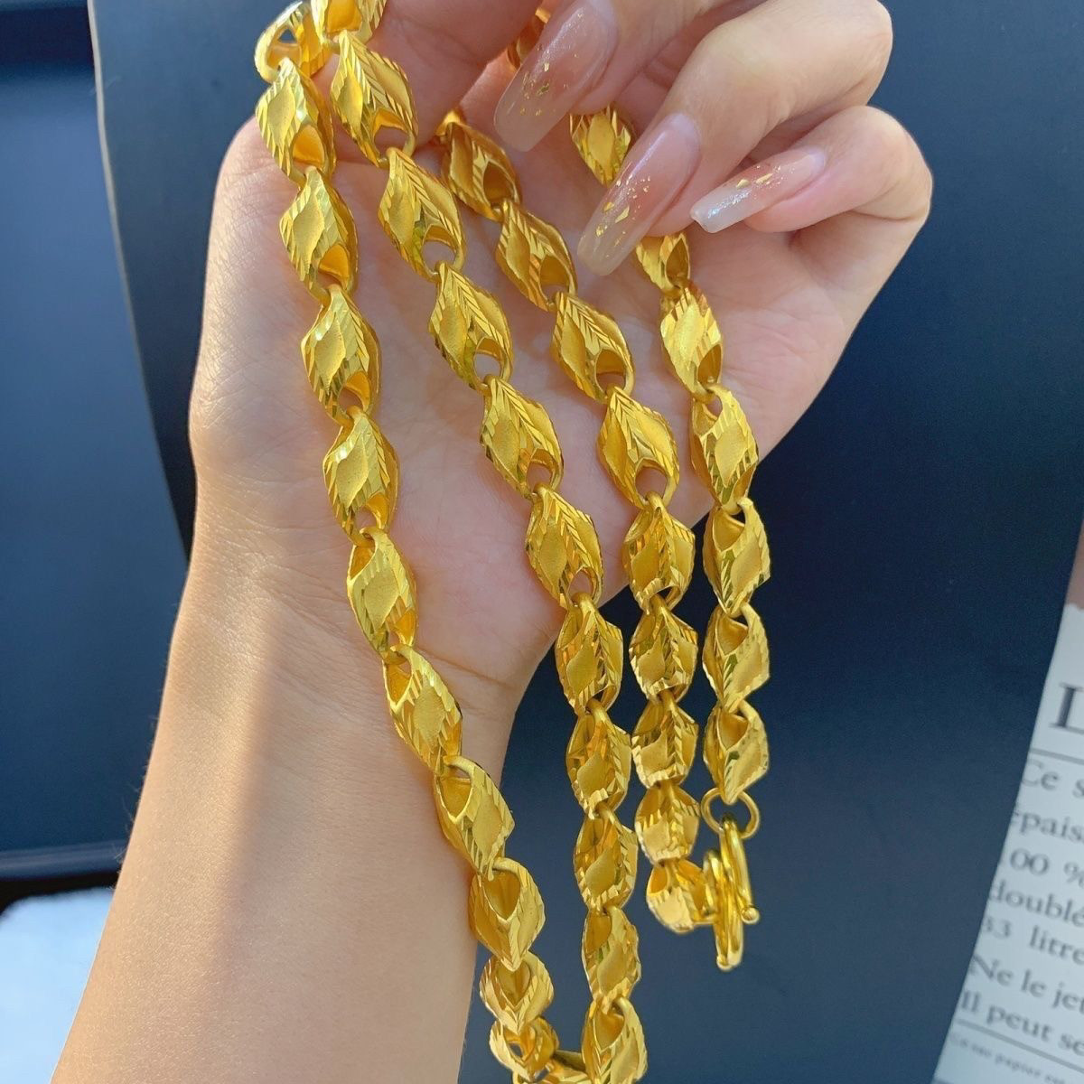 新款男士霸气麦穗项链锡金精工版瓜子链子不掉色仿真黄金色可水洗