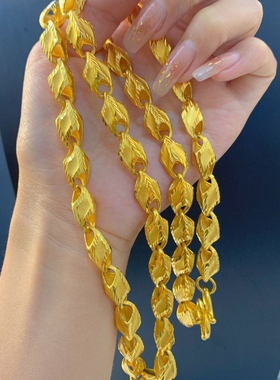 新款男士霸气麦穗项链锡金精工版瓜子链子不掉色仿真黄金色可水洗