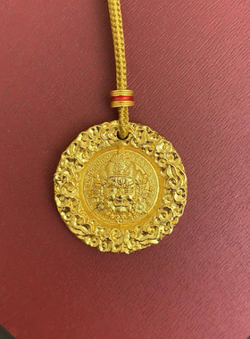 金店同款沙金古法錾刻吉言黄财神吊坠五路财神挂坠项链