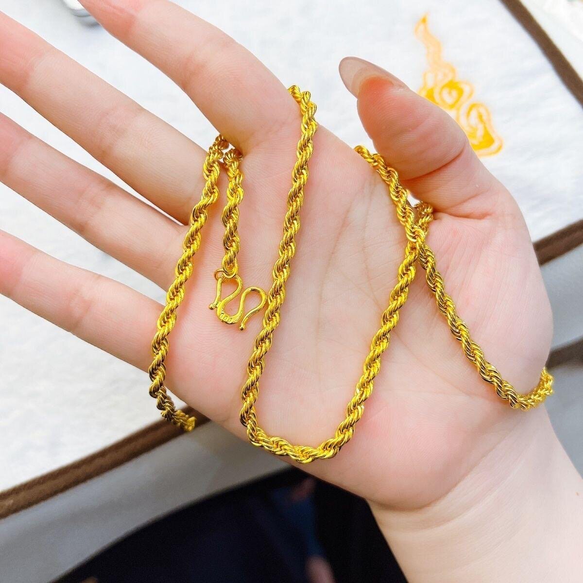 正品越南沙金项链男女麻花链4mm简约百搭时尚优雅转运招财礼物