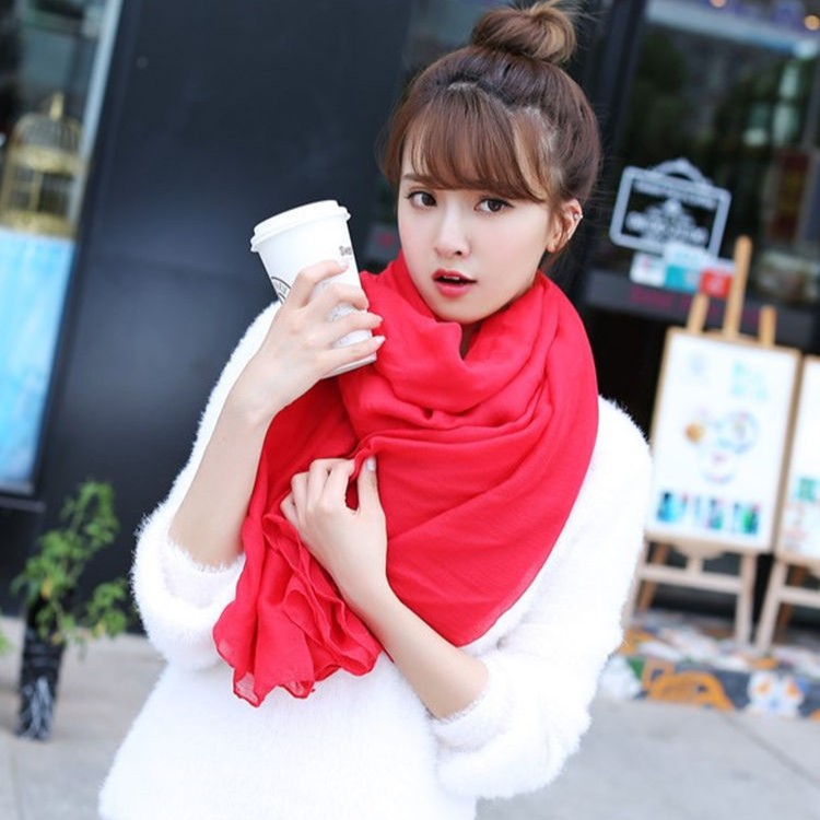 超大棉麻围巾女百搭纯色围巾秋冬款文艺丝巾淘宝礼品赠品厂家