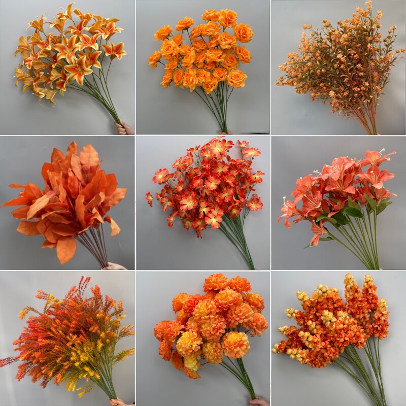 橘色系花材婚礼仿真花插花装饰