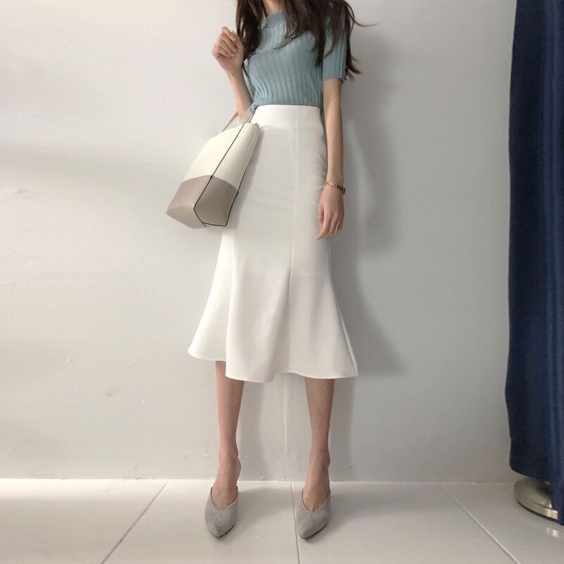 2019新款奶白色鱼尾裙半身裙中长款高腰显瘦a字裙荷叶边包臀裙女|ruв категории Женская одежда, юбка - от Buy2taobao.com для оказания профессиональной услуги покупки агента Taobao