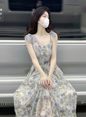 吊带连衣裙法式小众油画风仙气超