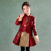 女童唐装 汉服裙 中国风红色小女孩2025新年装 拜年服旗袍裙秋季 套装