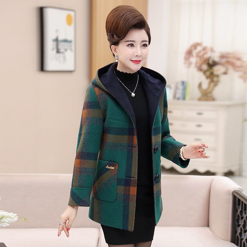 中年女妈妈装秋冬毛呢外套中长款40-50岁棉袄中老年女装呢子大衣