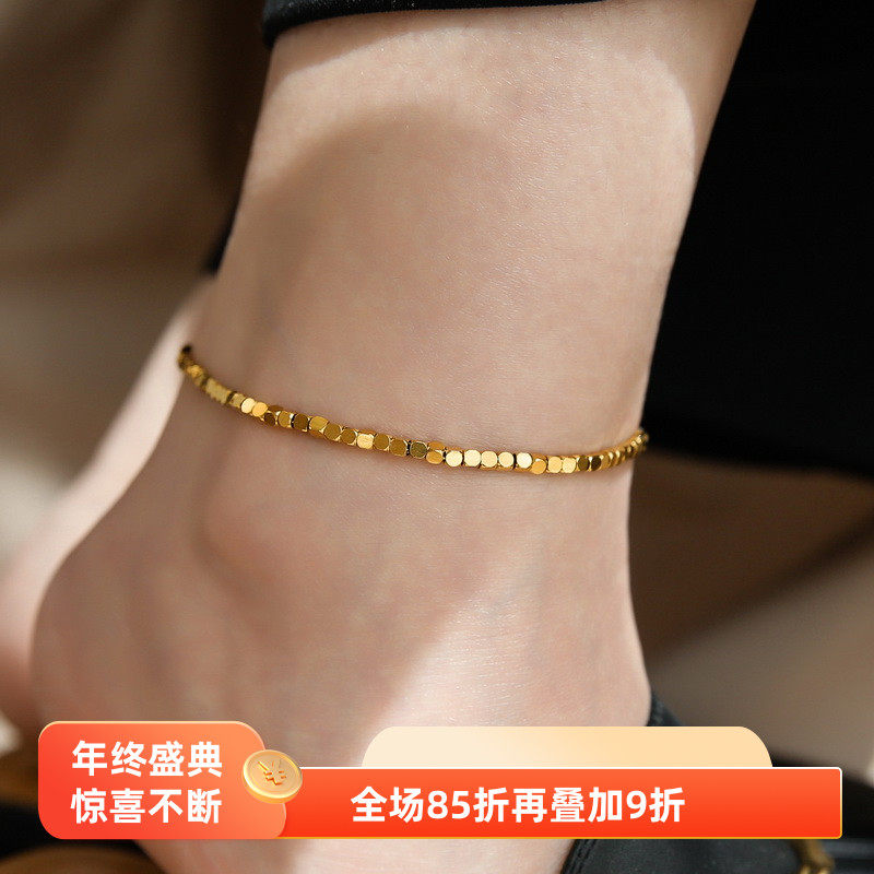 洗澡不用摘不掉色镀18K金碎银子脚链女小众高级感冷淡风新款设计