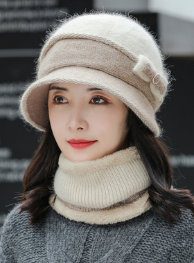 冬季帽子女加绒保暖针织毛线帽秋冬天老太太加厚防寒中老年妈妈帽