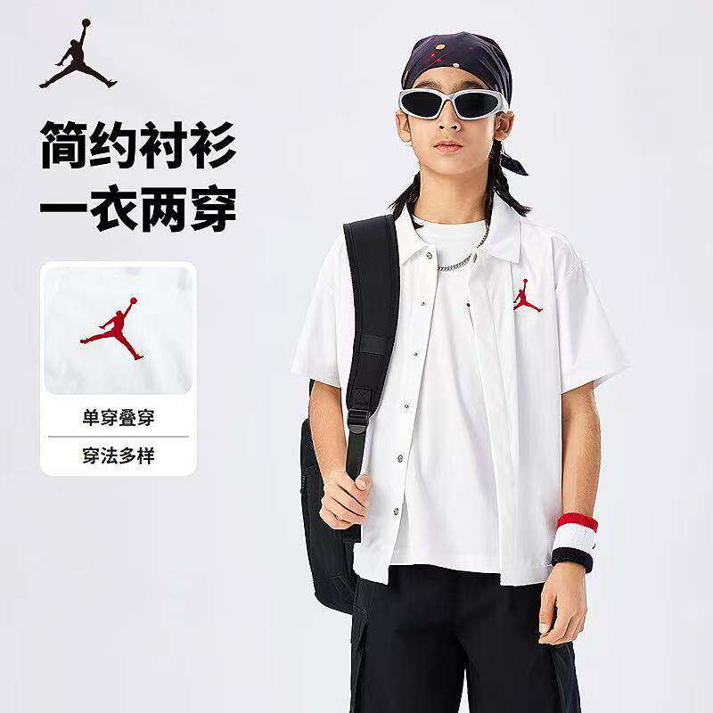 JORDAN童装儿童中大童短袖衬衫男童夏季学院风上衣夏装JD2422055