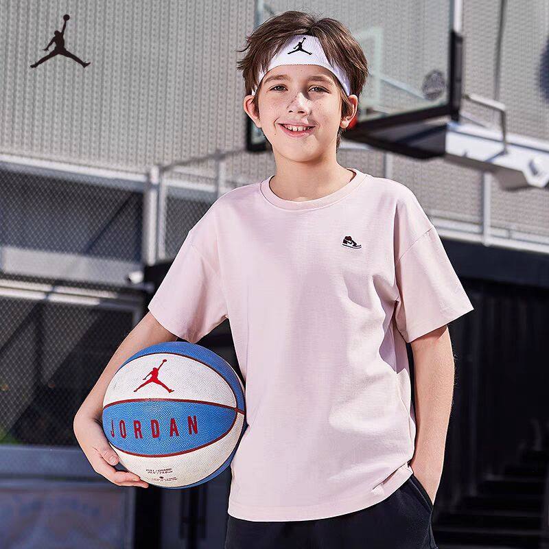JORDAN儿童装男童鞋子刺绣图案短袖T恤2025夏季新款中大童半袖潮