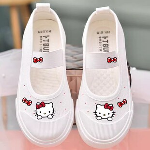 幼儿园小白鞋女童入园鞋室内外校园鞋一脚蹬帆布鞋软底舞蹈表演鞋