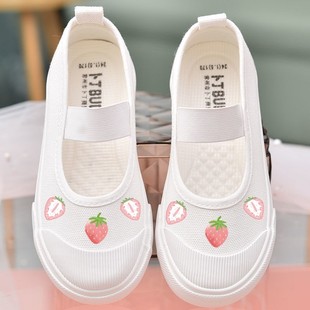 幼儿园小白鞋女童入园鞋室内外校园鞋一脚蹬帆布鞋软底舞蹈表演鞋