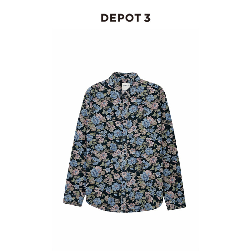 depot3 男装衬衫 进口长绒棉亲肤经典复古大花卉灯芯绒长袖衬衫