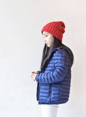 男童藏青色连帽修身拉链棉袄