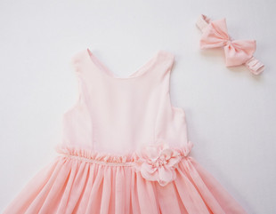 原D ~女童夏款小亮片粉色连衣裙 连身裙子 +发带（2件套）裙