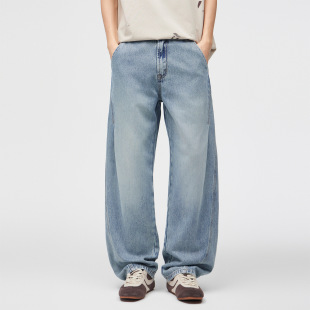 潮牌美式 高端浅色弯刀牛仔裤 宽松休闲阔腿百搭长裤 新款 男2026春季
