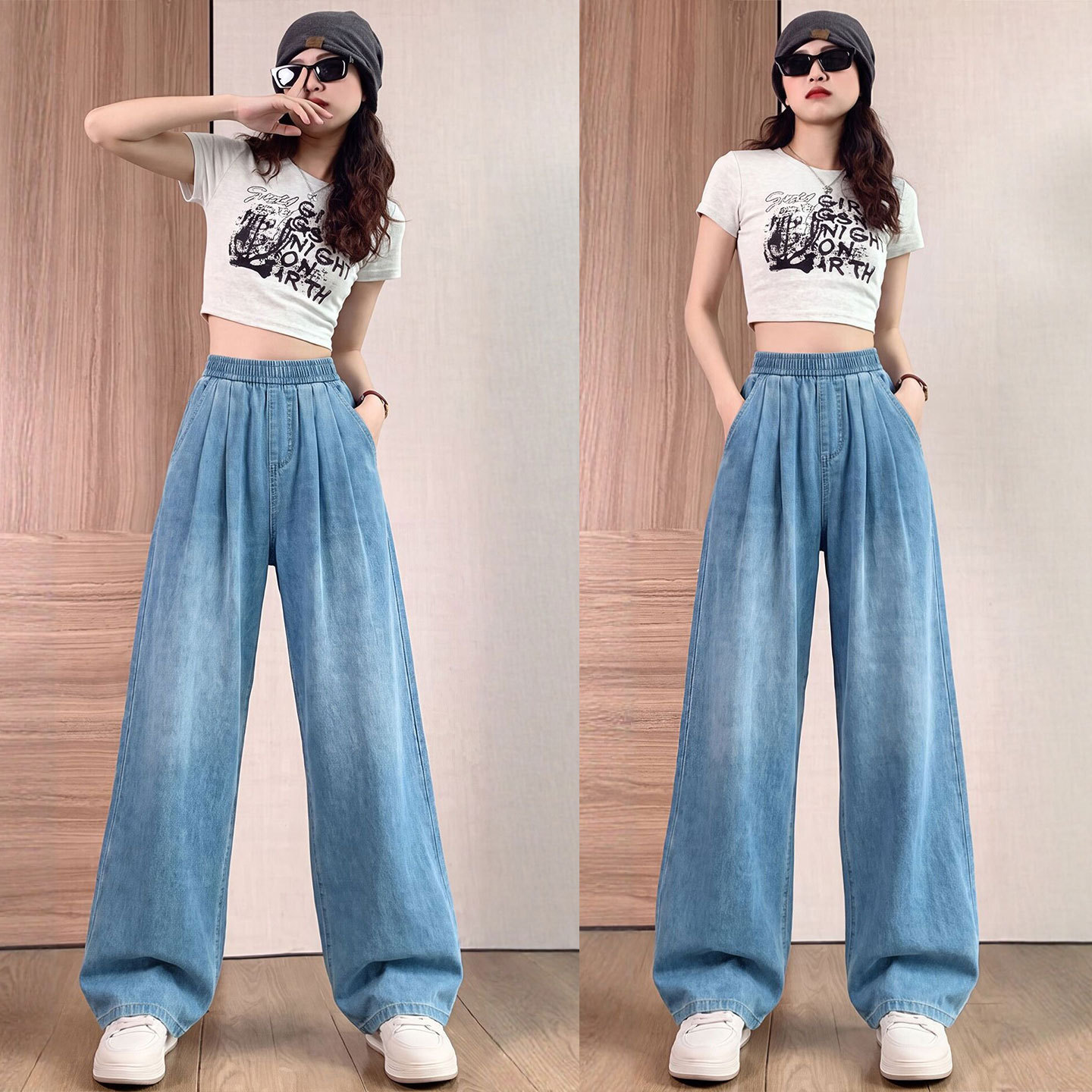 莱赛尔天丝牛仔裤女夏薄款小个子高腰显瘦冰丝凉凉窄版直筒阔腿裤