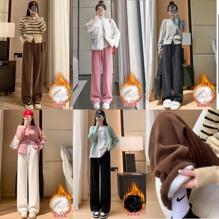 深灰黑色弹力舒适苗条韩流行款腰加厚植绒保暖休闲水桶裤职场女装