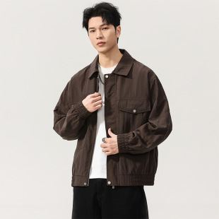 2026新款 春季 复古翻领宽松百搭肌理外套 夹克男士 莱赛尔亚麻工装