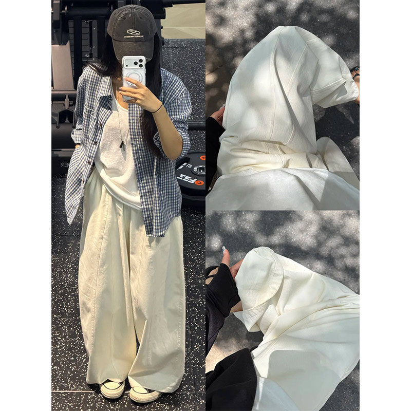 白色弯刀阔腿裤女夏季薄款宽松慵懒垂感休闲裤高腰显瘦九分气球裤
