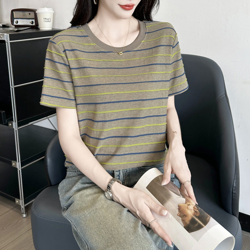 269~条纹t恤圆领宽松短袖女装夏季2026年夏季半袖上衣