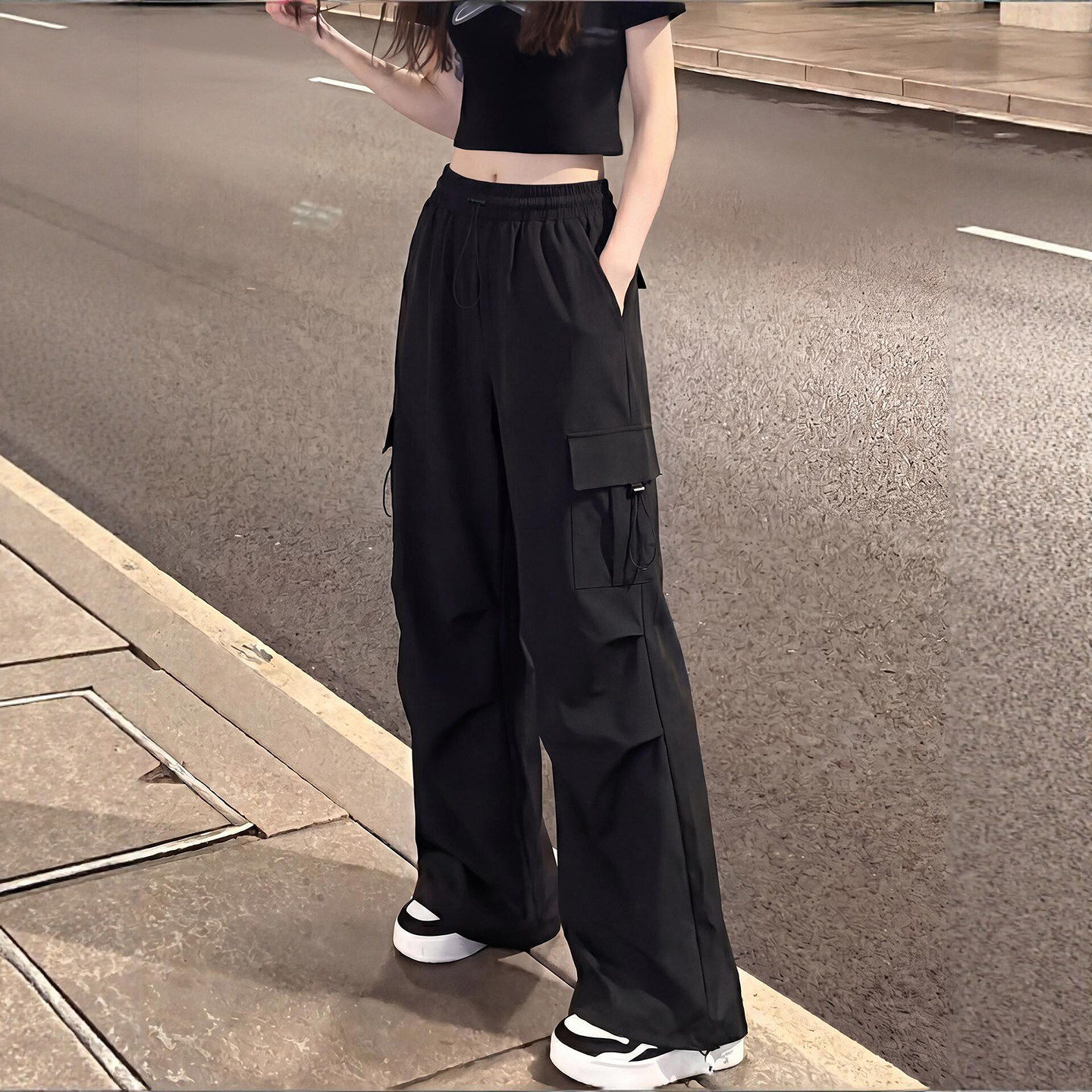 黑色速干工装裤女2026新款夏季美式户外登山裤薄款冰丝冲锋运动裤