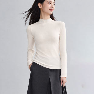 半高领打底衫女款2026秋冬季新款莫代尔收腰上衣中领长袖内搭t恤
