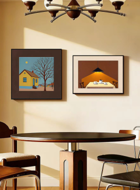 法式中古风装饰画美拉德两联挂画高级感餐桌背景墙卧室床头壁画