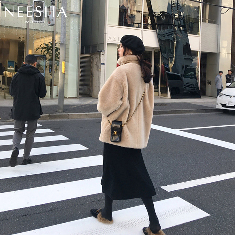 羊剪绒大衣皮毛一体皮草2024冬季新款冬季宽松短款颗粒羊羔毛外套