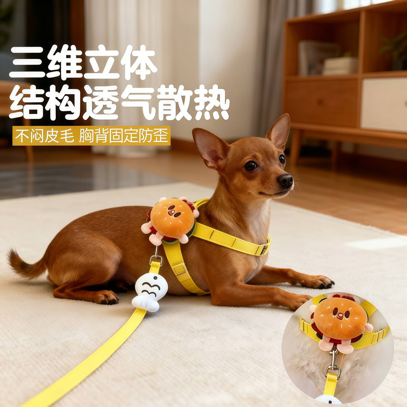 小鹿犬专用防脱背心式可调节狗绳图片