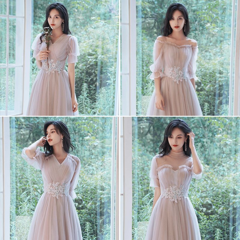 森系伴娘服2020新款夏粉色显廋遮肉姐妹团毕业礼服仙气质中长款女|ruв категории Женская одежда, Cвадебные платья, платье/вечернее платье - от Buy2taobao.com для оказания профессиональной услуги покупки агента Taobao