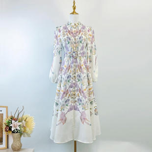 长袖 印花修身 连衣裙女广州 澳洲小众轻奢法式 外贸独立站秋季