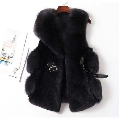 新款海宁秋冬整皮狐狸毛皮草马甲女中长短款真毛马夹坎肩背心系带