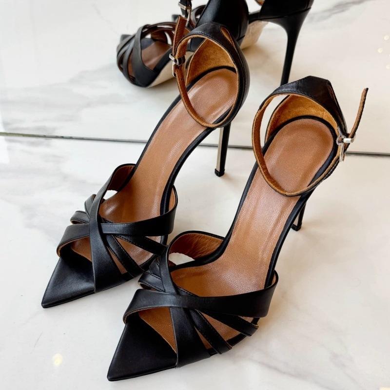 欧美时装凉鞋 尖头罗马绑带细跟女鞋大码sandals womenMH2996