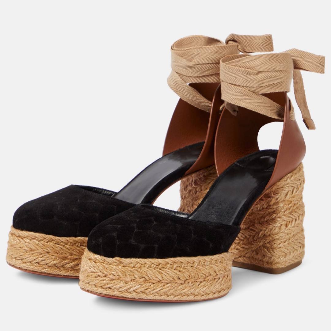 夏季女士cl红底草编麻绳凉鞋高跟厚底防滑防水台增高显瘦绒面女