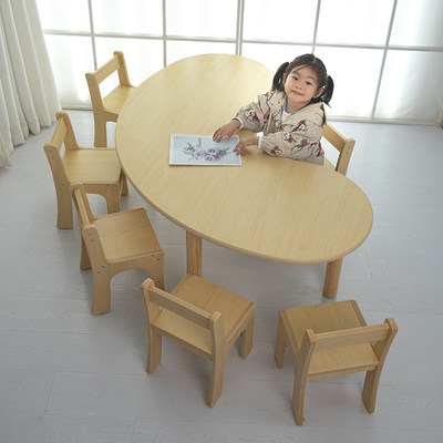 幼儿园托育桌子实木月亮桌早教培训桌椅儿童学习桌美术弧形桌椅
