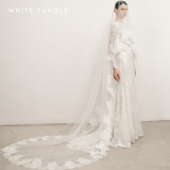 FANGLE 绮 蕾丝长款 WHITE 头纱婚礼仪式 新娘礼物气质复古
