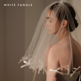 旅拍 WHITE FANGLE 莫吉托 蝴蝶结头纱手套婚礼新娘结婚仪式