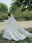 WHITE 三层新娘优雅复古草坪婚礼旅拍素纱 头纱 FANGLE 光里长款