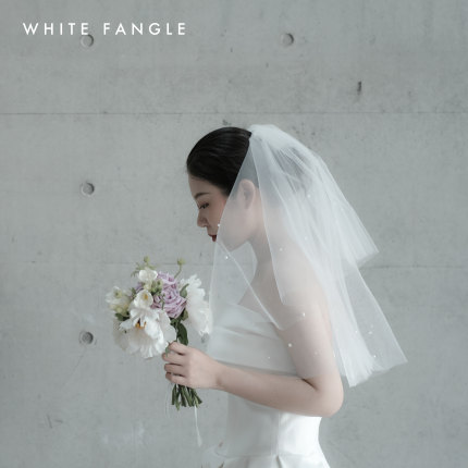 WHITE FANGLE 浅吟 珍珠头纱短款 旅拍婚礼新娘复古新娘礼物优雅